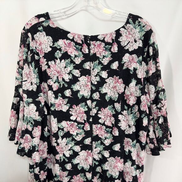 Rachel‎ Roy Plus Size 20W Dress Midi Ruffle Bell Sleeve Floral Black Pink 383 - Picture 7 of 12